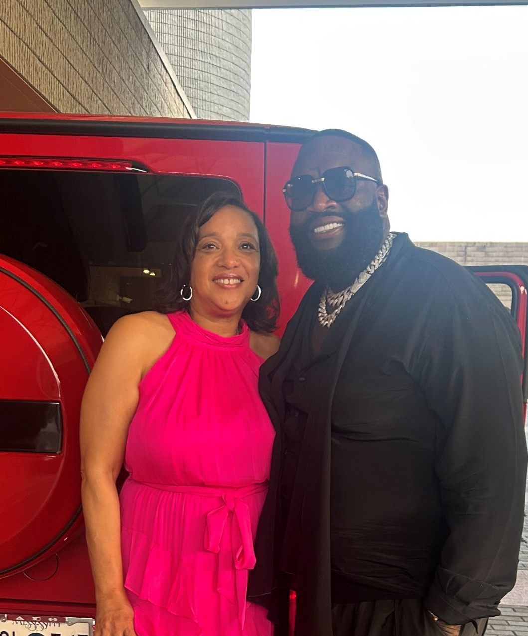 Karen Morrison and Rick Ross attend Ms. Alice Johnson’s birthday party